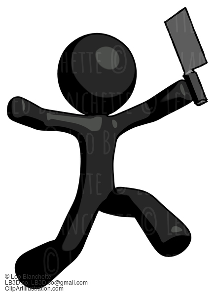 Black Design Mascot Man Psycho Running With Meat Cleaver #10611