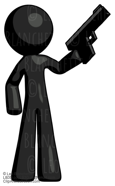 Black Design Mascot Man Holding Handgun #10614