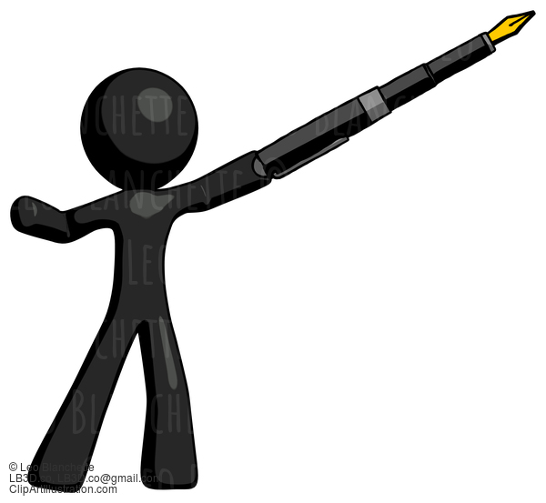 Black Design Mascot Man Pen Is Mightier Than The Sword Calligraphy Pose #10617