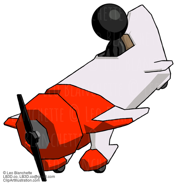 Black Design Mascot Man In Geebee Stunt Plane Descending View #10620