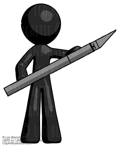 Black Design Mascot Man Holding Large Scalpel #10621