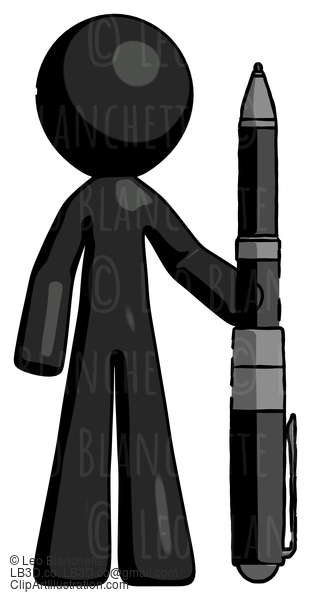 Black Design Mascot Man Holding Large Pen #10622
