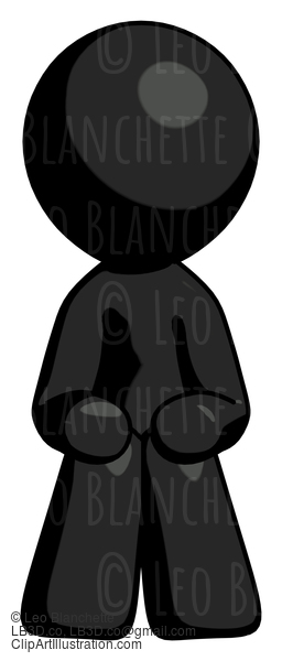 Black Design Mascot Man Squatting Facing Front #10624