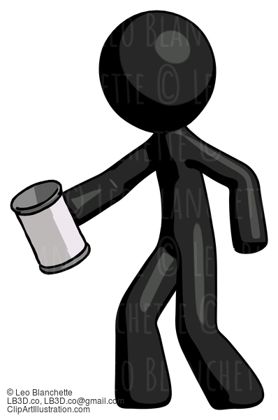 Black Design Mascot Man Begger Holding Can Begging Or Asking For Charity Facing Left #10628