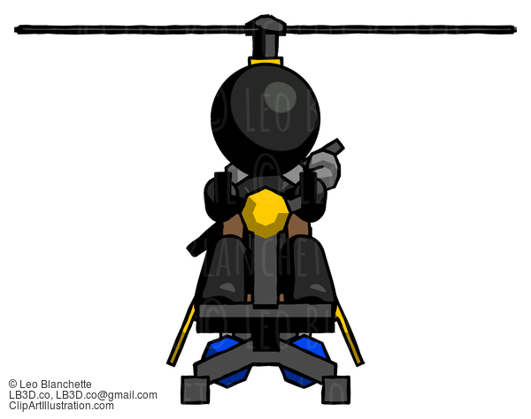 Black Design Mascot Man Flying In Gyrocopter Front View #10633