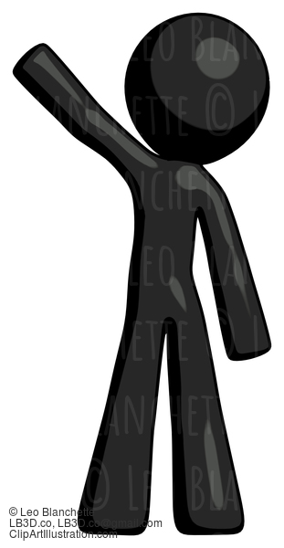 Black Design Mascot Man Waving Emphatically With Right Arm #10634