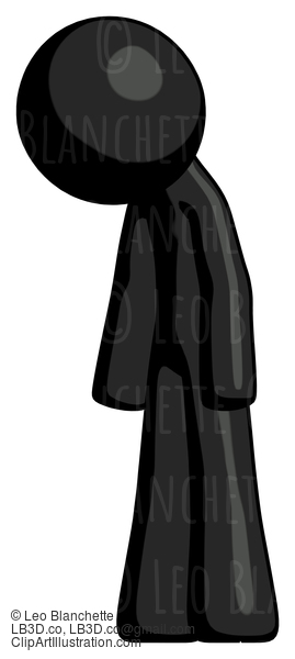 Black Design Mascot Man Depressed With Head Down Turned Left #10637