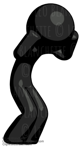 Black Design Mascot Man With Headache Or Covering Ears Turned To His Right #10641