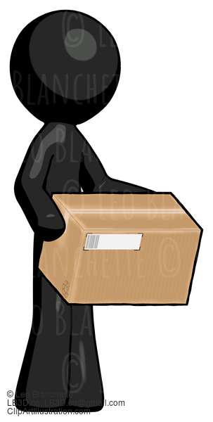 Black Design Mascot Man Holding Package To Send Or Recieve In Mail #10642