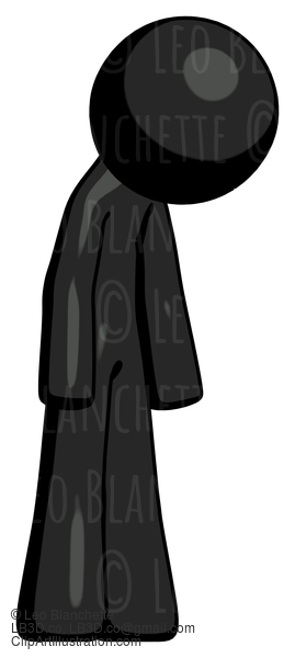 Black Design Mascot Man Depressed With Head Down Turned Right #10645