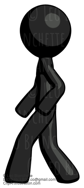 Black Design Mascot Man Walking Left Side View #10646