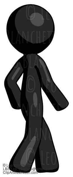 Black Design Mascot Man Walking Away Direction Right View #10648