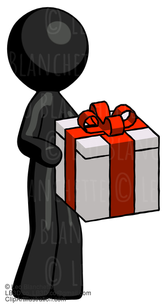 Black Design Mascot Man Giving A Present #10650