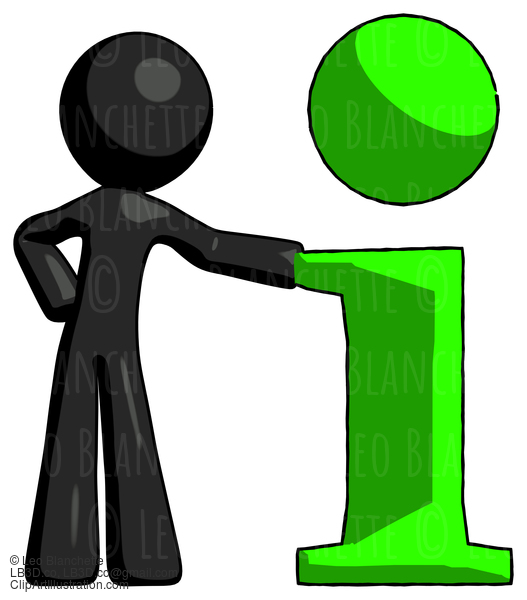 Black Design Mascot Man With Info Symbol Leaning Up Against It #10658