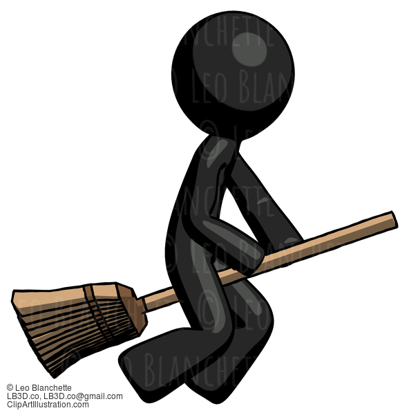 Black Design Mascot Man Flying On Broom #10664