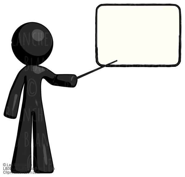 Black Design Mascot Man Giving Presentation In Front Of Dry-Erase Board #10667