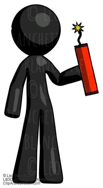 Black Design Mascot Man Holding Dynamite With Fuse Lit #10668