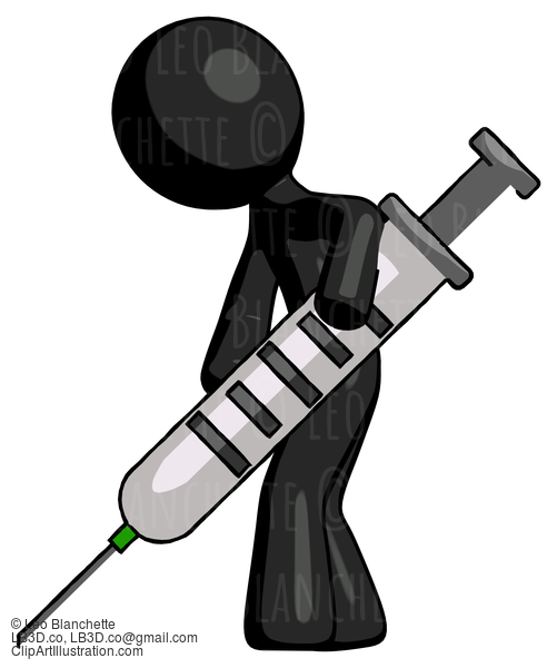 Black Design Mascot Man Using Syringe Giving Injection #10671