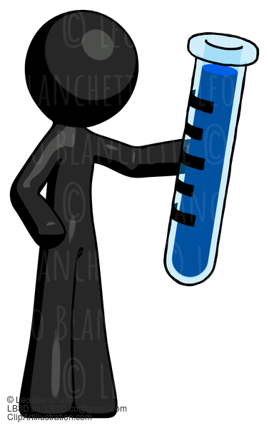 Black Design Mascot Man Holding Large Test Tube #10673