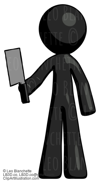Black Design Mascot Man Holding Meat Cleaver #10674