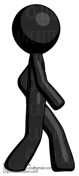 Black Design Mascot Man Walking Right Side View #10682