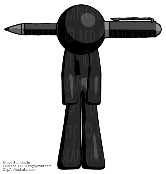 Black Design Mascot Man Head Impaled With Pen #10685