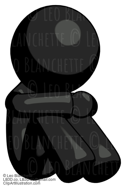 Black Design Mascot Man Sitting With Head Down Facing Angle Right #10687