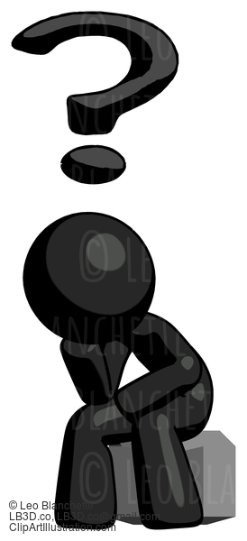 Black Design Mascot Man Thinker Question Mark Concept #10689
