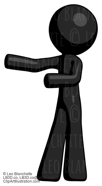 Black Design Mascot Man Presenting Something To His Right #10690