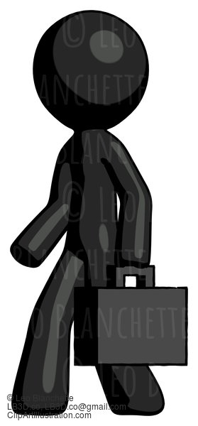 Black Design Mascot Man Walking With Briefcase To The Left #10694