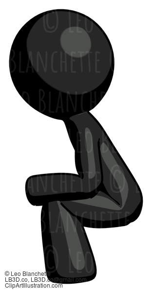 Black Design Mascot Man Squatting Facing Left #10696