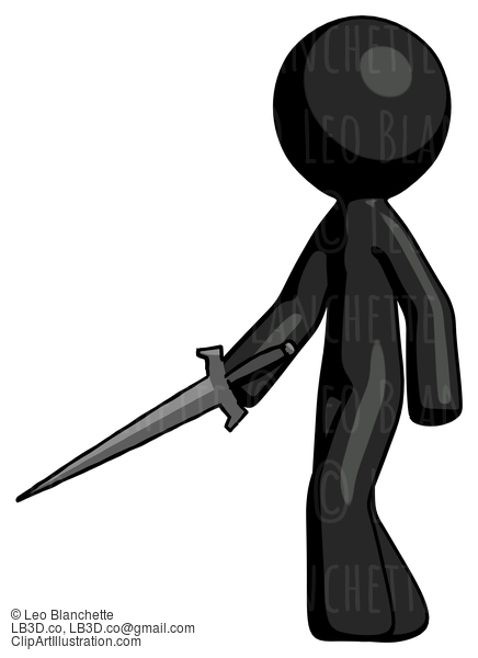 Black Design Mascot Man With Sword Walking Confidently #10699