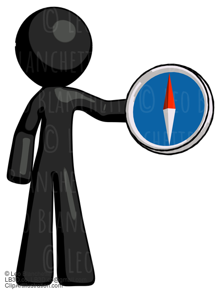 Black Design Mascot Man Holding A Large Compass #10707