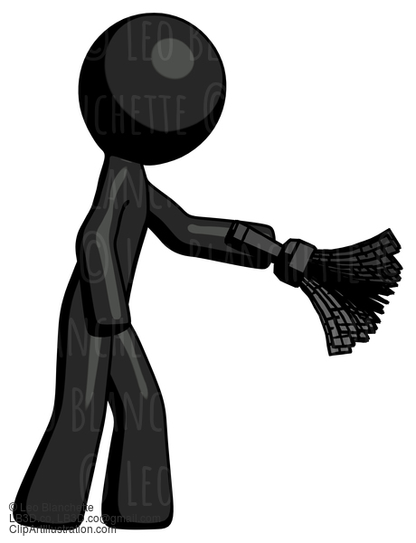 Black Design Mascot Man Dusting With Feather Duster Downwards #10708