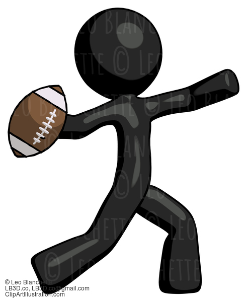 Black Design Mascot Man Throwing Football #10709