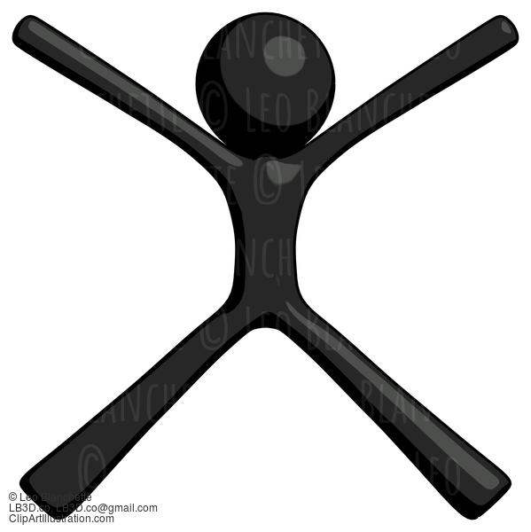 Black Design Mascot Man With Arms And Legs Stretched Out #10713