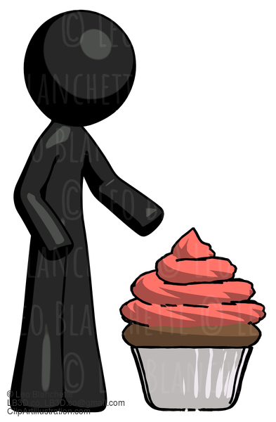 Black Design Mascot Man With Giant Cupcake Dessert #10717