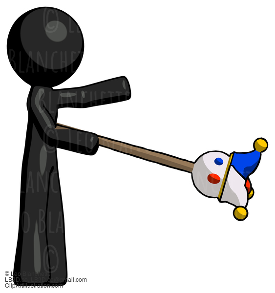 Black Design Mascot Man Holding Jesterstaff - I Dub Thee Foolish Concept #10718