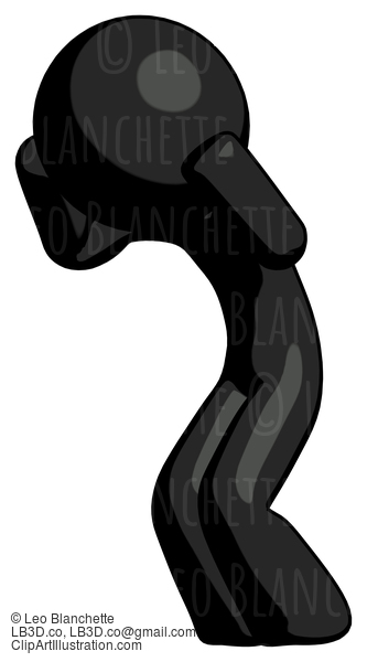 Black Design Mascot Man With Headache Or Covering Ears Turned To His Left #10720