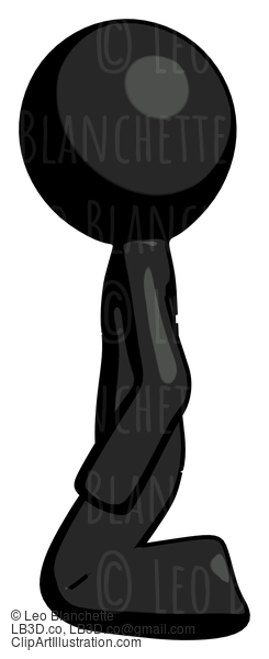 Black Design Mascot Man Kneeling Left #10722