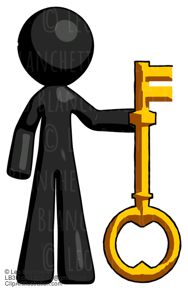 Black Design Mascot Man Holding Key Made Of Gold #10729