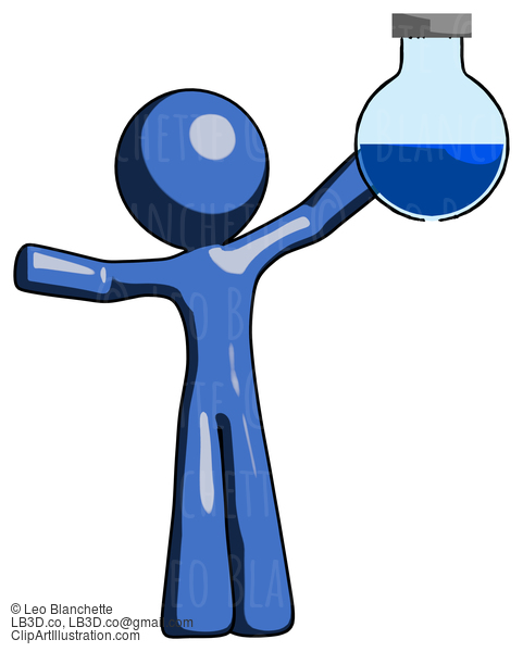 Blue Design Mascot Man Holding Large Round Flask Or Beaker #11351