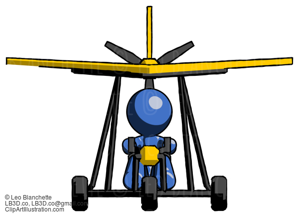 Blue Design Mascot Man In Ultralight Aircraft Front View #11352