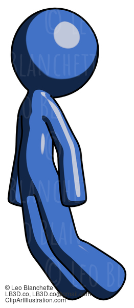 Blue Design Mascot Man Floating Through Air Left #11354