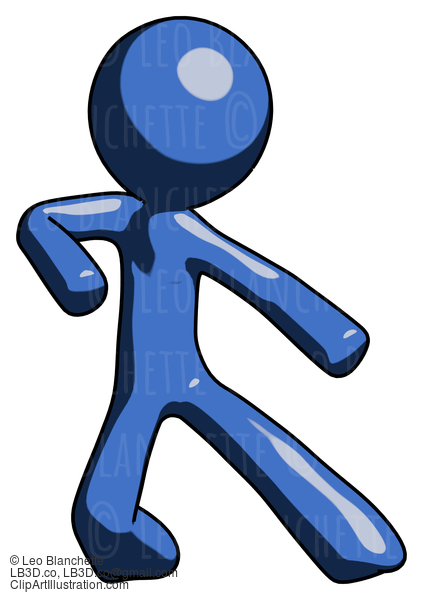 Blue Design Mascot Man Karate Defense Pose Right #11363