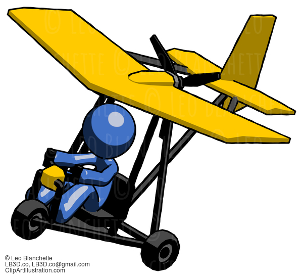 Blue Design Mascot Man In Ultralight Aircraft Top Side View #11367