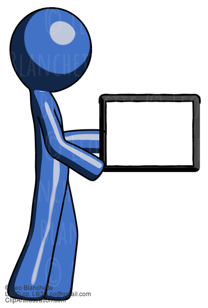 Blue Design Mascot Man Show Tablet Device Computer To Viewer, Blank Area #11368