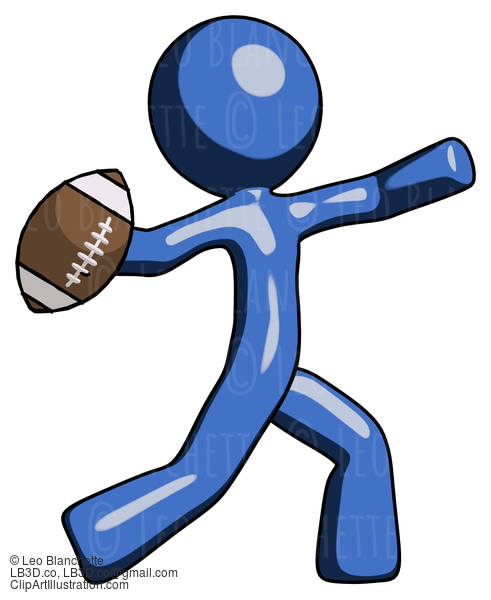 Blue Design Mascot Man Throwing Football #11369