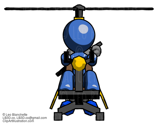 Blue Design Mascot Man Flying In Gyrocopter Front View #11376