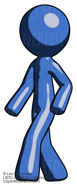 Blue Design Mascot Man Man Walking Turned Left Front View #11388